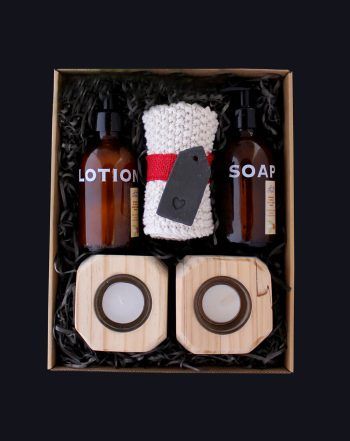 Wash away the lock-down blues with this gorgeous pamper set containing two gorgeous handmade geometric tea candle holders and natural anti-bacterial hand soap and lotion that is soft and gentle on the hands.
